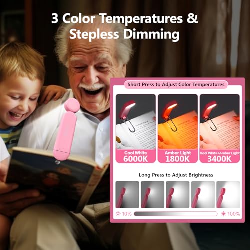 VAVOFO USB Rechargeable Book Light, Bookmark Clip on LED Reading Light - color: Pink