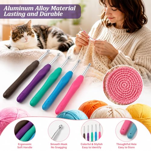 Yarniss 20 Sizes Ergonomic Crochet Hooks Set for Beginner 0.5mm-10mm - size: 20 Size(0.5~10.0mm) Purple