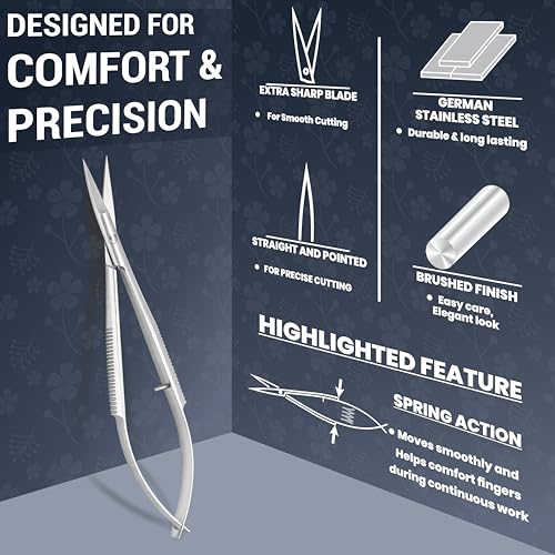SILLVER Cuticle Nail Scissors Extra Fine Straight Eyebrow Scissors - size: Slim 3.5-0.5mm Blade Width
