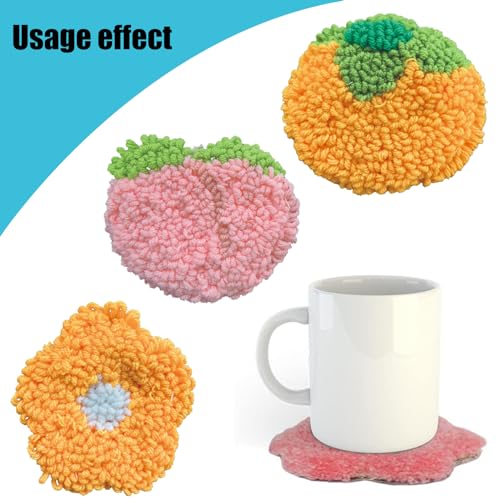 Allazone Punch Needle Coasters Kit, 6 Pattern Embroidery Punch Needle Kits, Punch Embroidery Kit, Fruit Pattern Coasters with Felt Yarns Hoop Tools for DIY Crafts - color: 6PCS Coasters