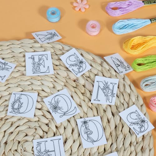 Patemby Embroidery Pattern Water Soluble Embroidery Stabilizers, Stick and Stitch Embroidery Paper Wash Away with Pre-Printed Pattern Designs Stencils Transfers for Hand Sewing Lover Beginner - color: Lette