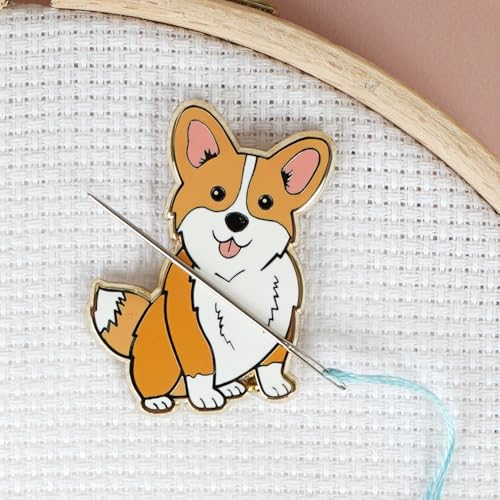 Caterpillar Cross Stitch Needle Minder - Royal Corgi Dog for Cross Stitch, Sewing, Embroidery and Needlework Accessories, Enamel and Magnetic