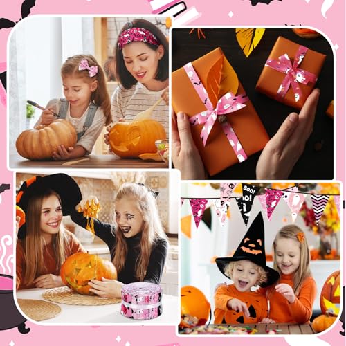 Hosuly 40 Pcs Cute Pink Halloween Fabric Jelly Quilting Bat Strips Roll - color: Pink Halloween