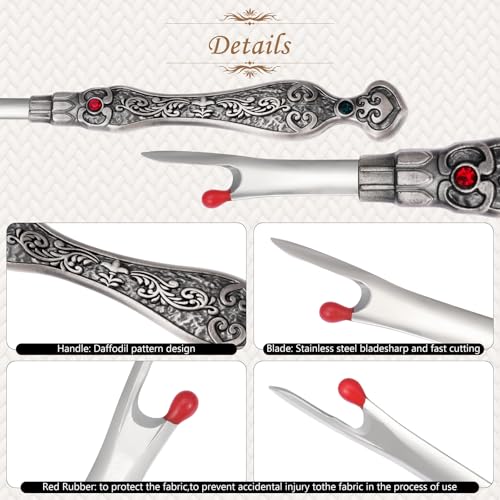 2Pcs Metal Seam Rippers, European Vintage Carved Handle Stitch Ripper, Sharp Seam Ripper Tool for Sewing with Storage Cases, Durable and Handy Crafting Removing Threads Tools (Silver) - color: silver