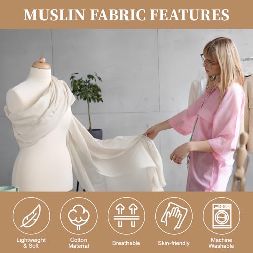 100% Cotton Muslin Fabric, 63 Inch X 5 Yards Unbleached Fabric by The Yard - color: Natural Unbleached, size: 5 Yards