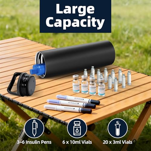 Insulin Cooler Travel Case TSA Approved: 30H Insulin Pen Cooler for 3-6 Pens with Portable Handle - Medication Diabetic Case for Travel with Gel Ice Pack and Anti-Freezing Drawstring Bag (Black) - color: Black - Cup