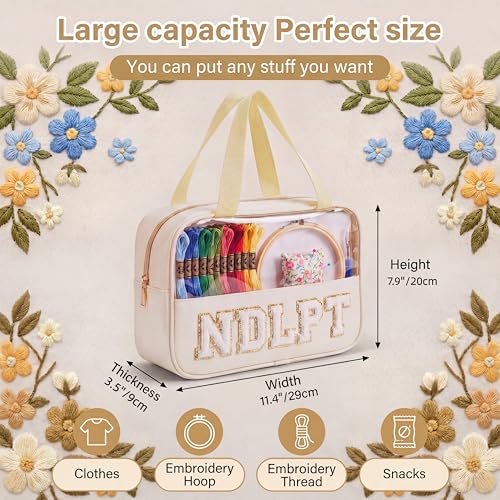 Needlepoint Project Bag Sewing Gifts Embroidery Sewing Bag Craft Storage Organizer NDLPT Clear Zip Pouch Bag - color: Beige, size: Cuboid-L