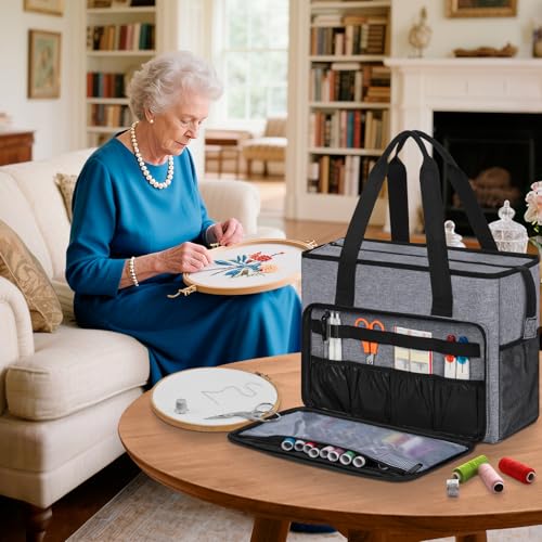 GMAK Embroidery Storage Bag, Embroidery Project Storage Carrying Tote Bag - color: Grey