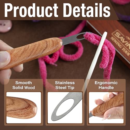 SAVINA Yarn Needle Threader, Hardwood Handle & Hook for Large Eye Needles