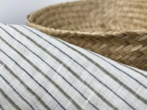 100% Linen Fabric – Lightweight Prewashed – Horizontal Stripe Patterns – Precut Style – Soft & Breathable – 52” Width – by The Linen Lab (Green & Blue 4774, 1 Yard pre Cut) - color: Green & Blue 4774, size: 1 yard pre cut