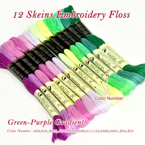 Premium Rainbow Color Embroidery Floss - Cross Stitch Threads - Friendship Bracelets Floss - Crafts Floss - 12 Skeins Per Pack Embroidery Floss,Green-Purple Gradient - color: Green-Purple Gradient
