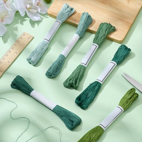 FREEBLOSS 6Pcs Sashiko Thread Sashiko Skein 55 Yards*6 Colors Green Cotton Embroidery Thread Japanese Quilting & Embroidery Sashiko Kit Supplies - color: Green