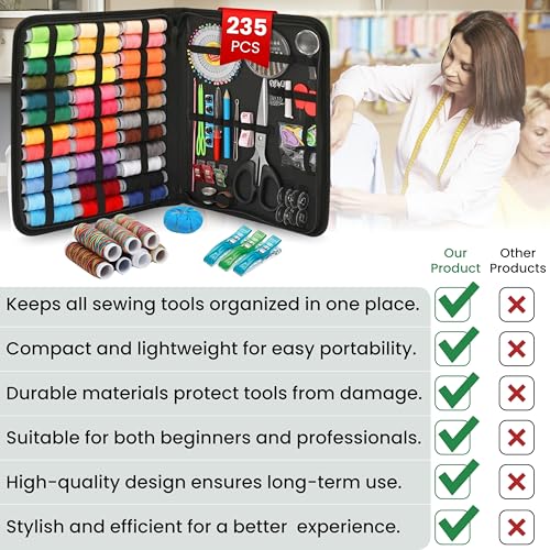 Premium Sewing kit for Adults XL Needle Thread Scissors Yarn Snips Thimble Measuring Tape Pins Buttons Accessories Organizer Adults Beginners Travel Home DIY Quilting Crochet Embroidery Machine Gift