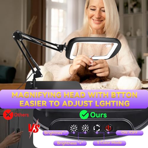 10X 30X Extra Large Magnifying Glass with Light and Stand 7-inch - color: Black