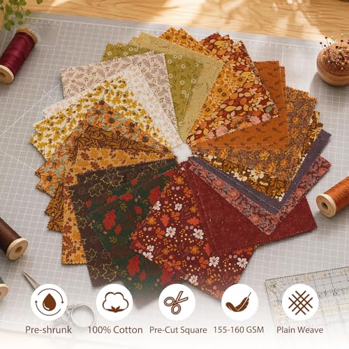 5" Cotton Fabric Squares, 40 Pcs Autumn Charm Pack Fabric for Quilting - color: Late Autumn