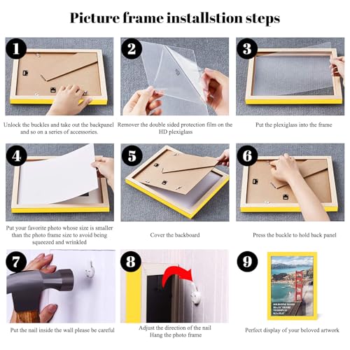 10x14 inch Wood Picture Frames for Wall Hanging,Diamond Painting Frames Rectangle Baby Scan Picture Frame for Family Walls Decoration,Anniversary,Wedding,Christmas,Halloween,Shower,Certificate (Yellow) - color: Yellow, size: 10x14 inch