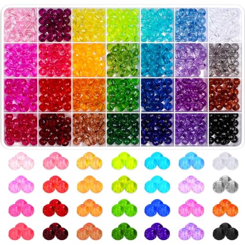 Paxcoo 700 Pcs Crystal Acrylic Beads Faceted Bicone Gem Beads for Jewelry Making (8 MM) - size: 8 MM