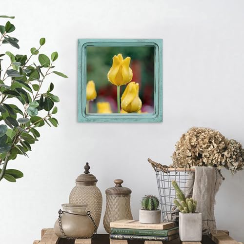 CVHOMEDECO. 8x8 Picture Frame Made of Solid Wood High Definition Glass Rustic Vintage Designs Small Photo Frame for Tabletop Display and Wall Mounting, Distress Blue - color: Distress Blue A, size: 8" X 8"