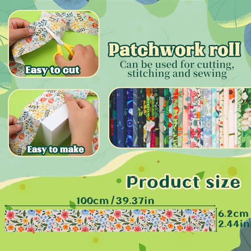 ZMAAGG Jelly Roll Fabrics-32PCS Quilting Fabric, Floral Fabric Strip Bundle - color: Green