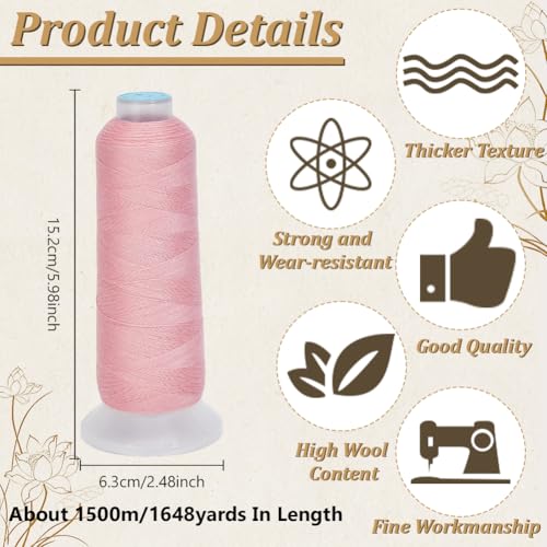 42S/2 Wool Embroidery Thread 1500m Wool & Acrylic Fibers Embroidery Floss Hand Sewing Thread Sewing Machine Kit Needlepoint Thread for Sewing DIY Craft Cross Stitch Threads (Pink) - color: Pink