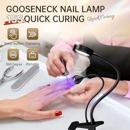AORAEM UV LED Nail Lamp, Double-Headed Flash Cure Light, Black - color: Gooseneck-Black