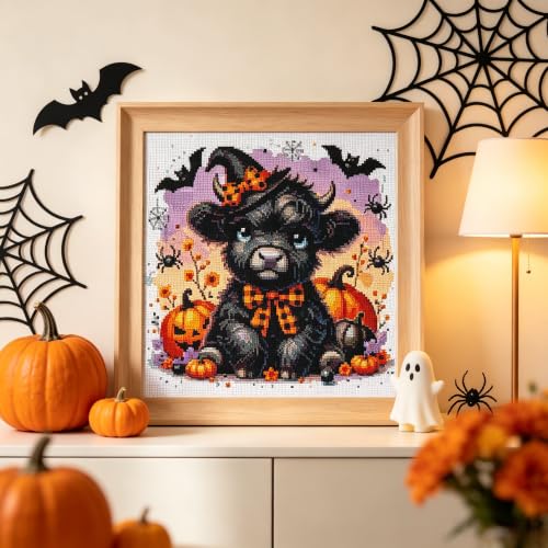 Eterkosu Halloween Cow Stamped Cross Stitch Embroidery Kits Arts and Crafts - color: J196-01