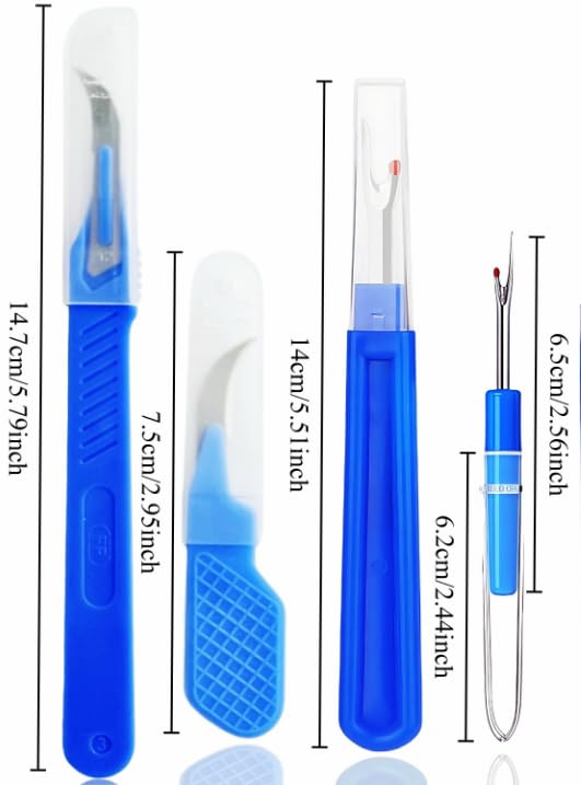 4 Pcs Seam Ripper Set and Thread Cutter Sewing Stitch Remover Tool Kit with Safety Cap for Embroidery Quilting Hemming Blue (Pack of 4)