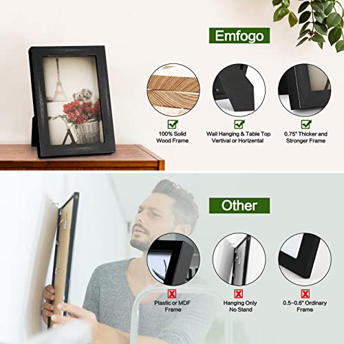 Emfogo 4x6 Picture Frame, Pack of 2 Photo Frame with Real Glass, Solid Wood Rustic Picture Frames 4x6 Display for Wall Decor (Vintage Black) - color: Vintage Black, size: 4x6 inch