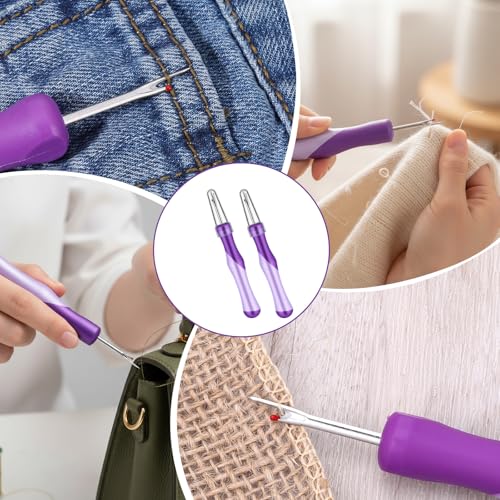 Seam Ripper for Sewing and Thread, Needle and Thread Seam Rippers Needle Stitch Removers Tool with Ergonomic Grip for Cross Stitching, Hand Sewing, Knitting, Embroidery and Thread-Removal(Purple, 2Pcs