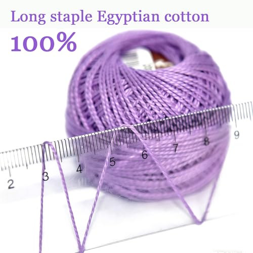 Double Mercerized Egyptian Long Staple Cotton Pearl Thread Ball 10 Grams Rainbow Color Embroidery Thread 10 Colors per Box for Crochet Hardanger Cross Stitch Hand Embroidery,Purple Series - color: purple series