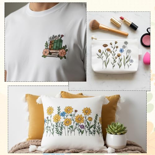 Water Soluble Embroidery Patterns Stabilizers, 4 Sheets Book Lover Stick and Stitch Embroidery Paper Wash Away, Pre-Printed Flower Transfer Papers Customized Gifts for Hand Sewing Lover Beginners - size: Flower Book B