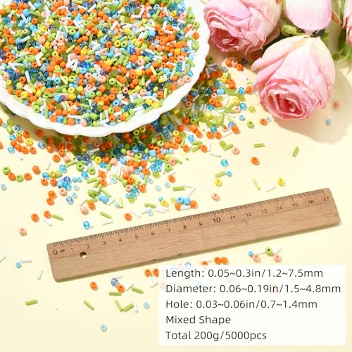 200g Glass Seed Beads Bulk Crystal Tube Bugle Beads for DIY Necklaces Bracelet Earring Crafting Jewelry Making Kit Supplies (Mixed Color) - color: Mixed Color 02