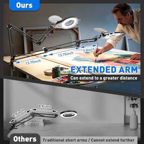 KIRKAS LED Magnifying Lamp with Clamp, 2,200 Lumens Dimmable 35in 12X - size: 35in