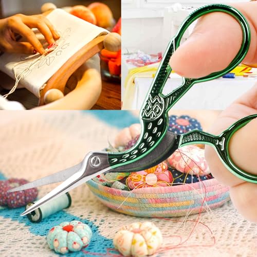 BIHRTC 3.6" Small Crafting Shears with Leather Case for Embroidery - color: Green, size: 3.6inch