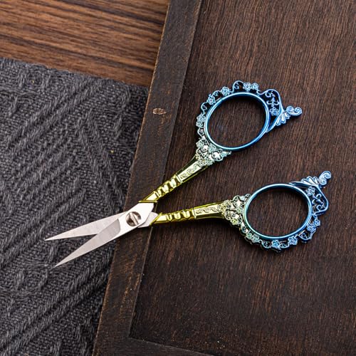 All Purpose Scissors with Sheath - Sewing Embroidery Sharp Cuticle Eyebrows Manicure Pedicure Beauty Grooming Scissors for Office, Home, School, Sewing Crafts (Gold Blue) - color: Gold Blue