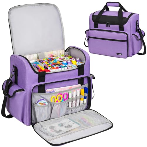 Craft Bag for Scrapbook Supplies, Large Scrapbook Tote with 15.6'' Laptop Sleeve, Art Supply Storage Bag with Multiple Pockets for Scrapbooking Tools, Purple - color: Purple, size: Without Trolley
