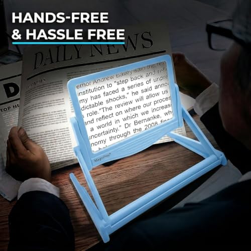 MAGNIPROS 5X LED Page Magnifying Glass, Detachable Stand, 3 Color Modes - color: Blue