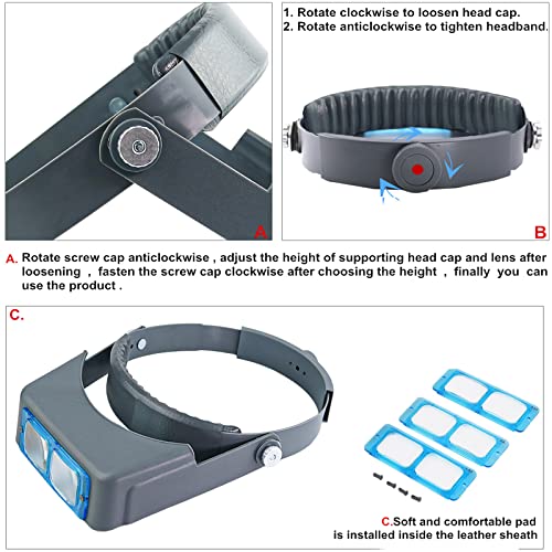 Headband Magnifier Head-Mounted Reading Magnifying Glass Opitcal Glass - color: 1.5x-3.5x - Optical Glass