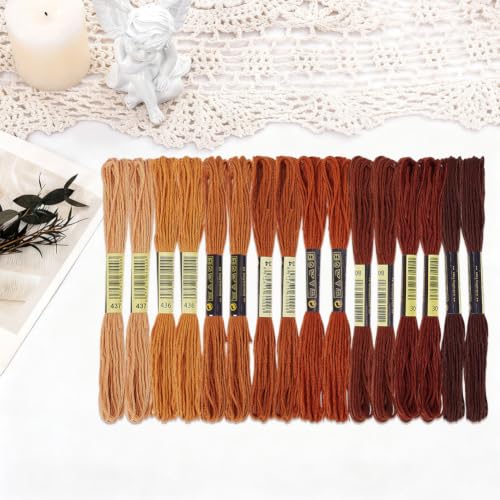 16 Skeins 131 Yards Multicolor Embroidery Thread Set 6 Ply 1.2mm Cotton Cross Stitch Embroidery Floss Friendship Bracelet String for Bracelet Making Knitting Stitching Sewing Crafts (Brown) - color: Brown