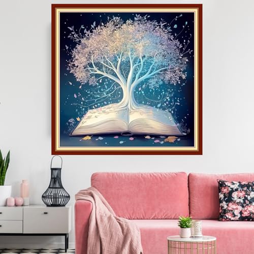 Redxing Stamped Cross Stitch Kits Embroidery kit for Beginners Adults Full Range of Embroidery Patterns Starter Kits DIY Printed Cross Stitch Kits Needlepoint Kits 11CT-White Tree Book 18x18 inchs - color: Artskits35
