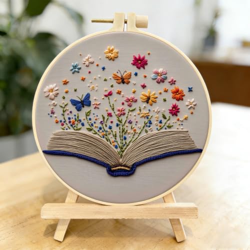 Embroidery Kit for Adults, Pre-Stamped Pattern Embroidery Kit for Beginners, Needlepoint Starter Kit with Hoop Thread Needle Instruction, 7.9'' Hoop (Book Lover 3 Packs) - style: Book Lover 3 Packs
