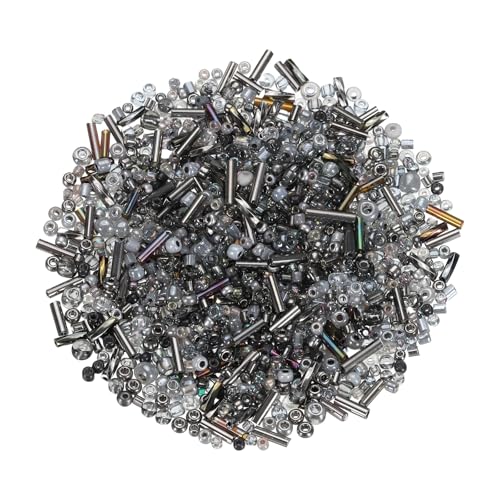 uxcell Mixed Glass Seed Beads 2-7mm Mini Loose Bugle Gray 1000Pcs - color: Gray, size: 2-7mm