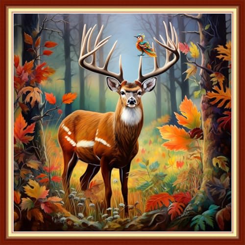 Magxvouy Cross Stitch Kits Stamped Full Range of Embroidery Kits,Cross Stitch Patterns Needlework Kits for Beginners 11CT Printed Kits&Forest Deer 18x18 inch - color: Artcolor02