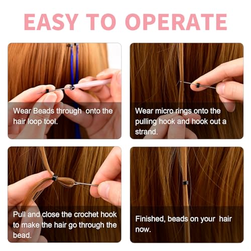 NEWISHTOOL Stainless Steel Hair Extension Loop Tool Kit Beads Device Tool - color: Pink
