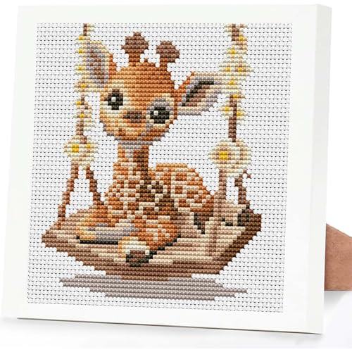 niurenmaoyi Deer 11CT Cross Stitch Kits for Beginner with Framed,7x7in - color: Cross Stitch Kits0518-04