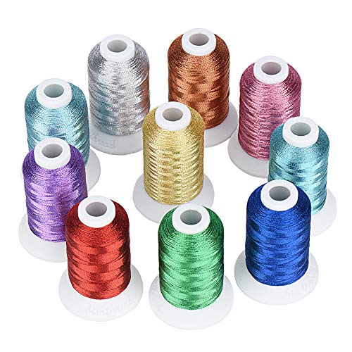 Simthread 10 Essential Colors Metallic Embroidery Machine Thread Kit 500M(550Y) for Computerized Embroidery and Decorative Sewing - Essential 1 - color: 10 Essential Colors 1
