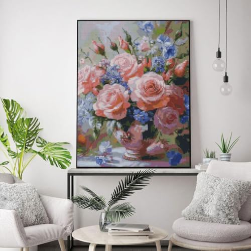 Flowers Stamped Cross Stitch Kits Cross Stitch Patterns,Dimensions Cross Stitch Kits Embroidery Kit Arts and Crafts for Beginners 11.8x15.7 inch - color: D033