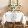 Alsoo Tablecloth Rectangle 55" x106", Farmhouse Linen Style Table Cloth with Blue Fern Embroidery and Tassels, Heavy Weight Wrinkle & Spill Resistant Table Cover for Dining Kitchen - color: Dusty Blue Ferns, size: 106" x 55" (Rectangular)