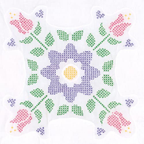 Quilt Blocks 18" x 18", Cross-Stitch Tulips