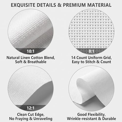3PCS Cross Stitch Aida Fabric 14 Count, 18x12 Inch White Embroidery Cloth, Blank Needlepoint Canvas for DIY Cross Stitch Crafts